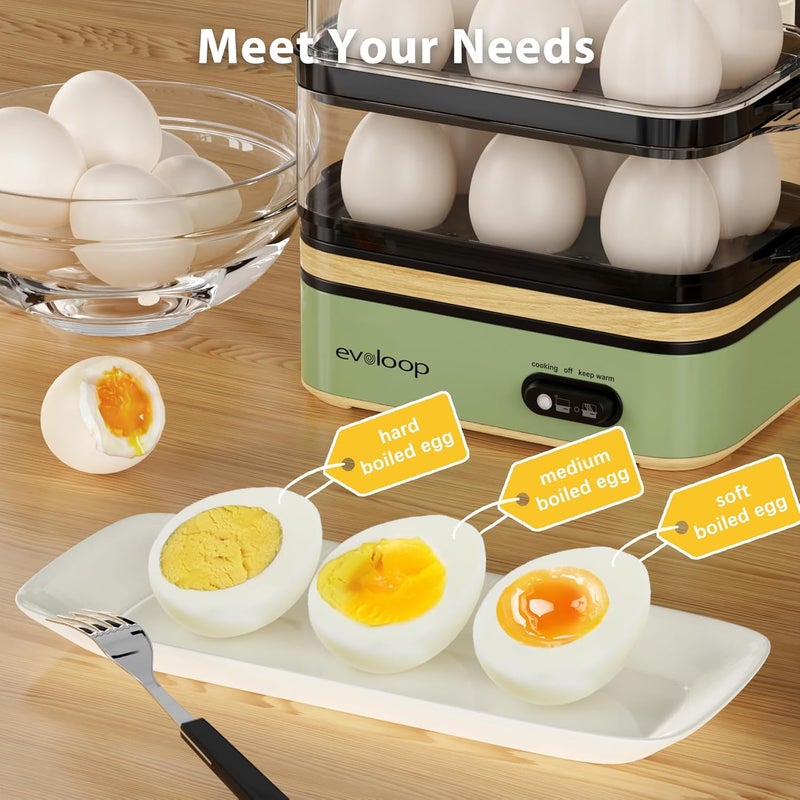 evoloop Rapid Egg Cooker Electric 12 Eggs Capacity, Soft, Medium, Hard Boiled, Poached, Omelet Maker Egg Poacher & Vegetable Steamer, BPA Free Tray（Green） - Image 2